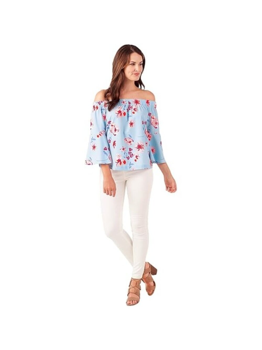 Mudpie Tropical Floral  izzy Blouse 3/4 bell sleeves size medium blue￼Women’s - Picture 9 of 9